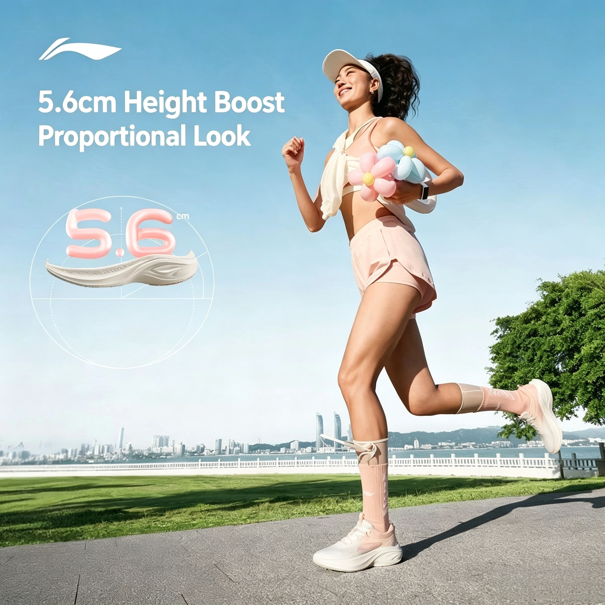 Li‑Ning Lingbo Women's Sneakers, Lightweight Breathable Thick‑Sole, Cushion Rebound for Rope Skipping