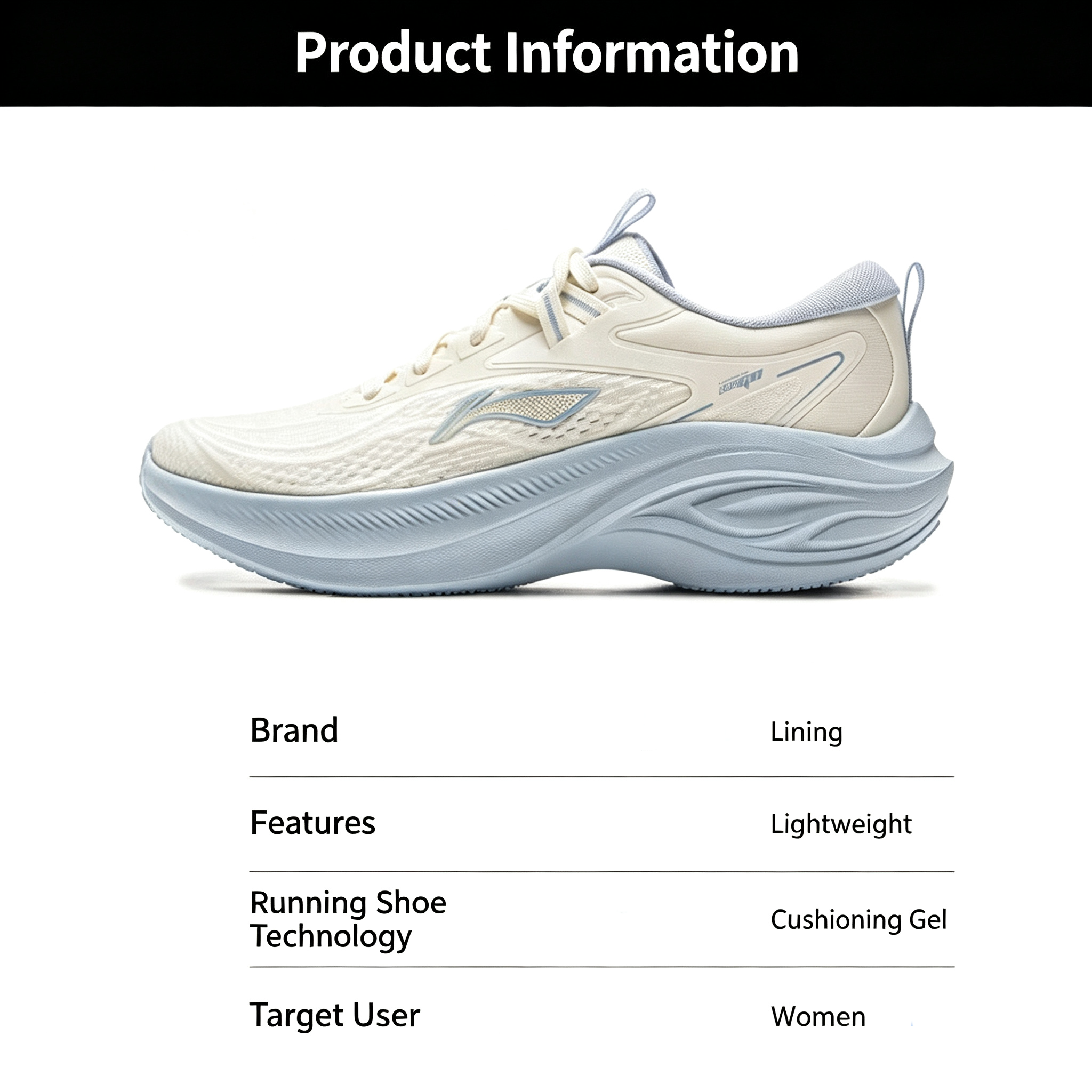 Li‑Ning Lingbo Women's Sneakers, Lightweight Breathable Thick‑Sole, Cushion Rebound for Rope Skipping