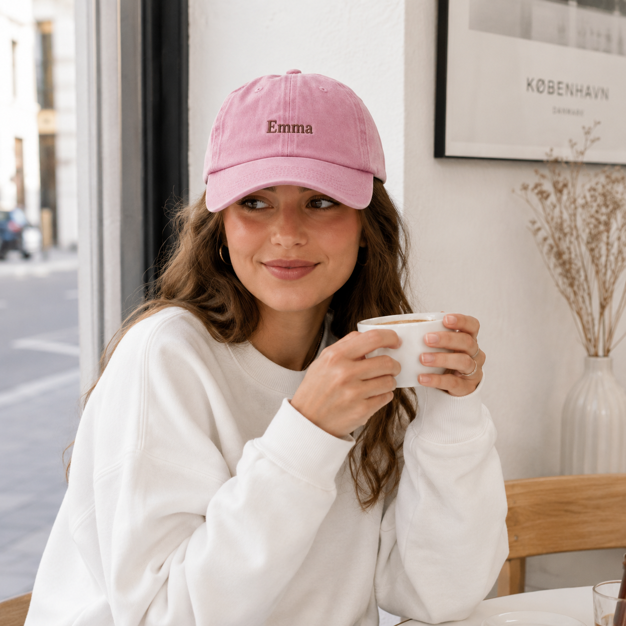 Personalized retro baseball cap with embroidered name or text.