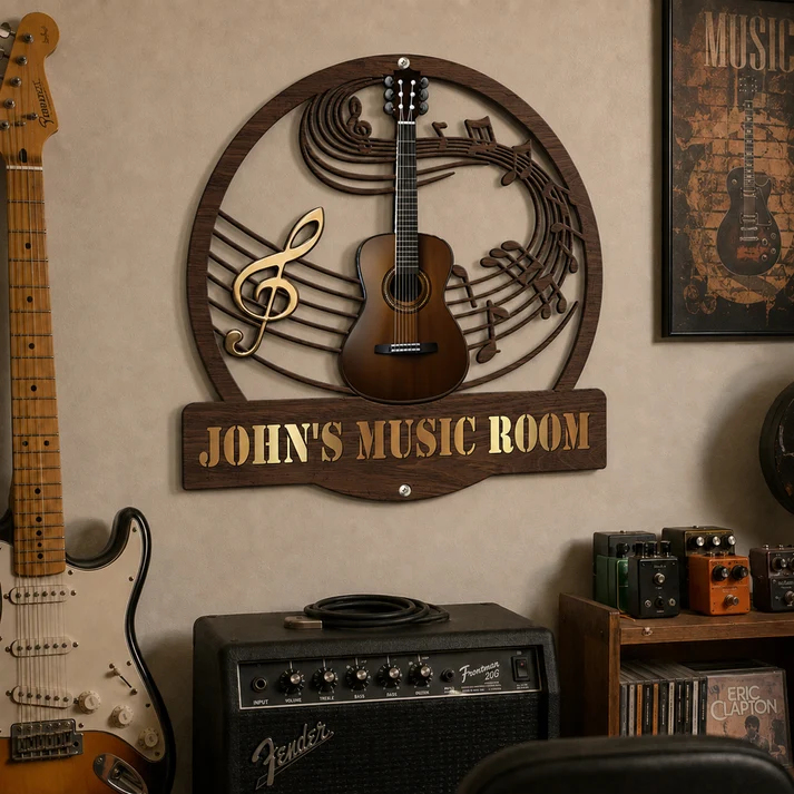 Guitar Music Room, Custom Name & Guitar Type - Personalized Metal Sign