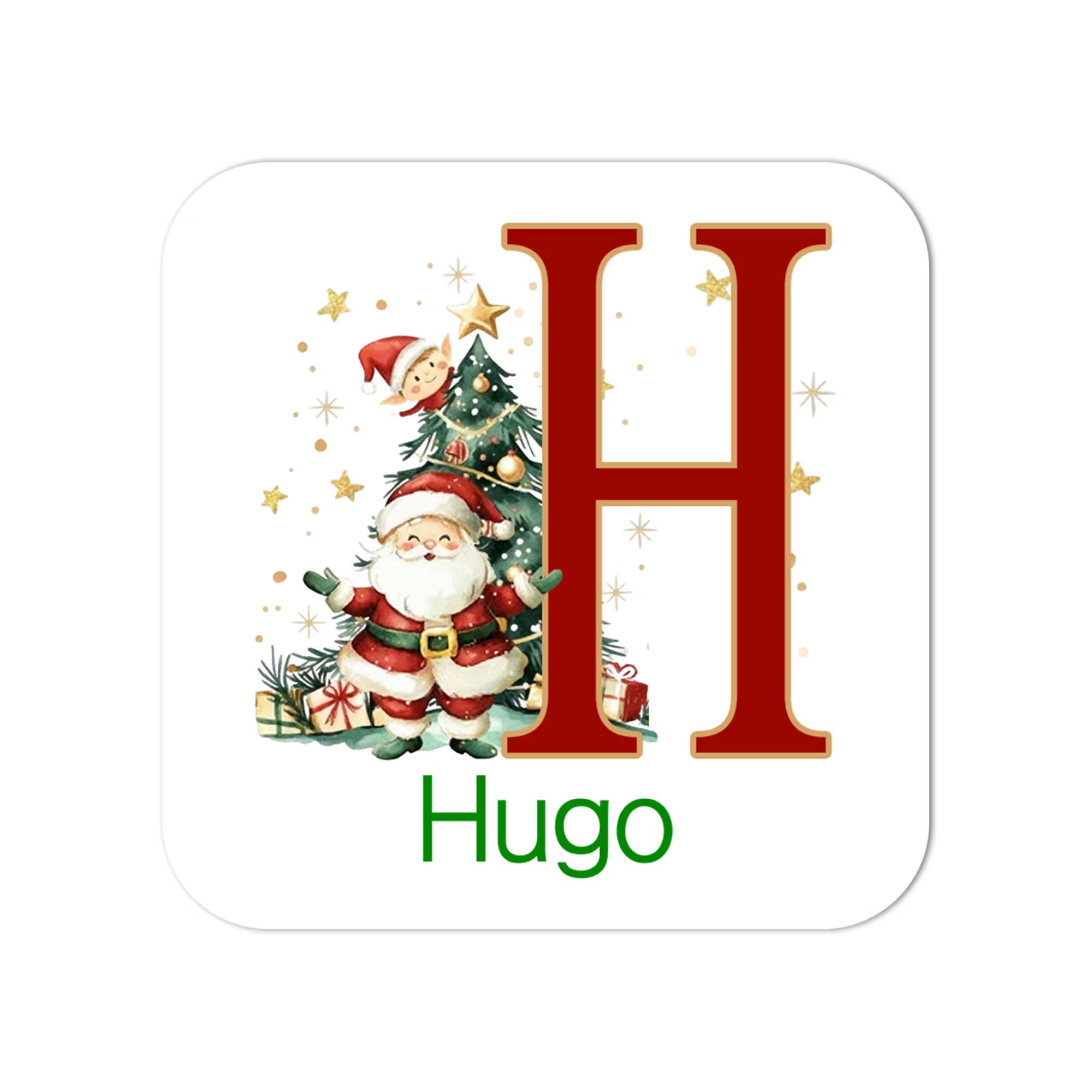 Personalized Name Gingham/Santa/Hat & Lights Alphabet Christmas Stickers, Holiday Gift Box/Treat Bag Labels, Christmas Gifts for Kids/Family/Friends