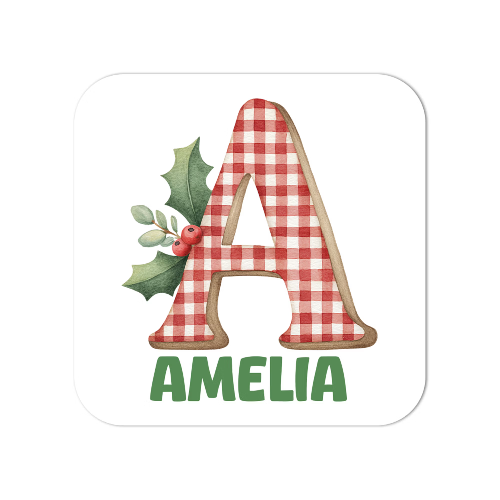 Personalized Name Gingham/Santa/Hat & Lights Alphabet Christmas Stickers, Holiday Gift Box/Treat Bag Labels, Christmas Gifts for Kids/Family/Friends