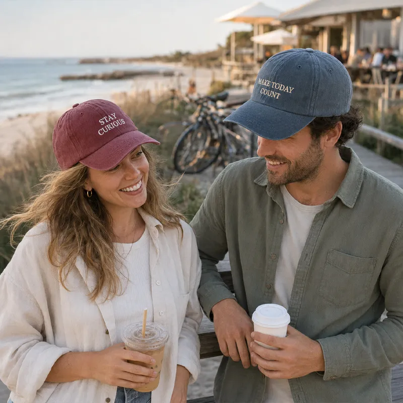 Personalized retro baseball cap with embroidered name or text.