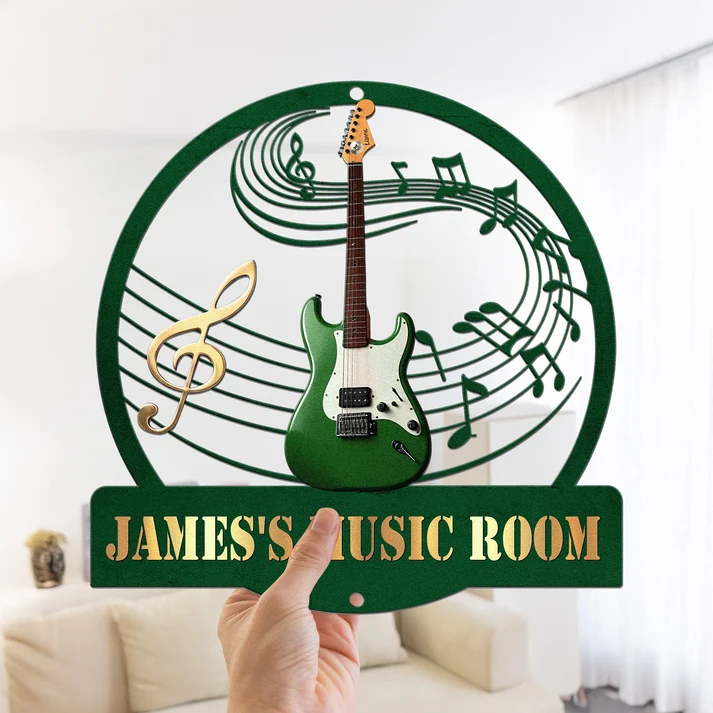Guitar Music Room, Custom Name & Guitar Type - Personalized Metal Sign