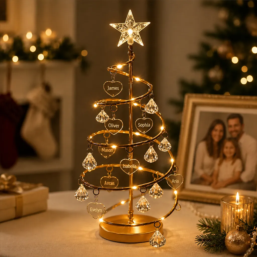 Personalized Family Name Illuminated Christmas Tree – Custom 1–10 Names Tabletop Holiday Decoration