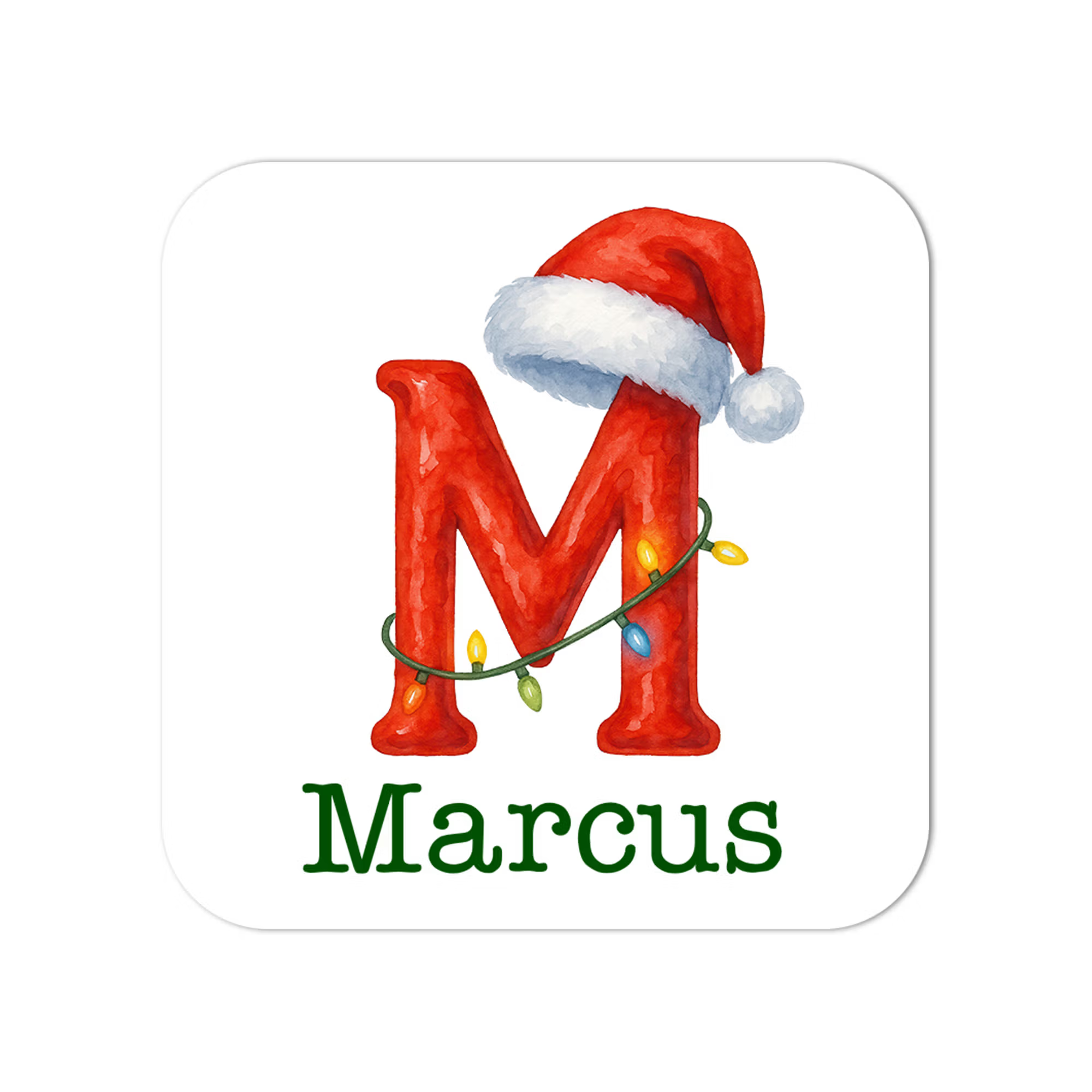 Personalized Name Gingham/Santa/Hat & Lights Alphabet Christmas Stickers, Holiday Gift Box/Treat Bag Labels, Christmas Gifts for Kids/Family/Friends