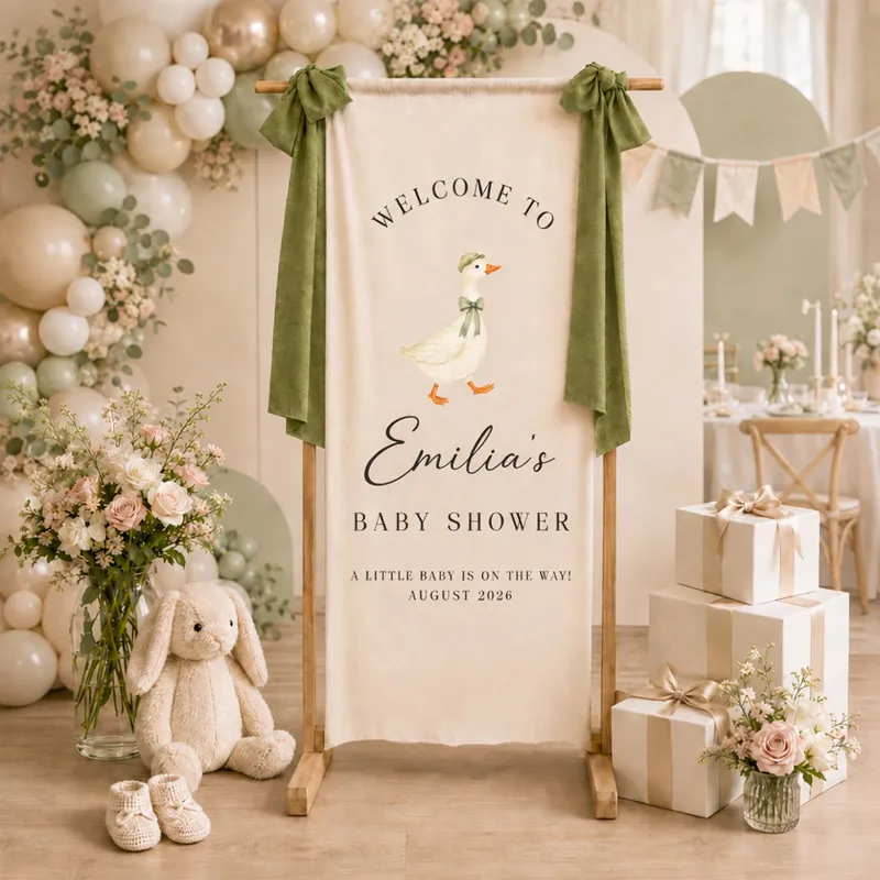 Personalized Baby Shower Welcome Banner – Custom Name, Date & Theme Fabric Backdrop