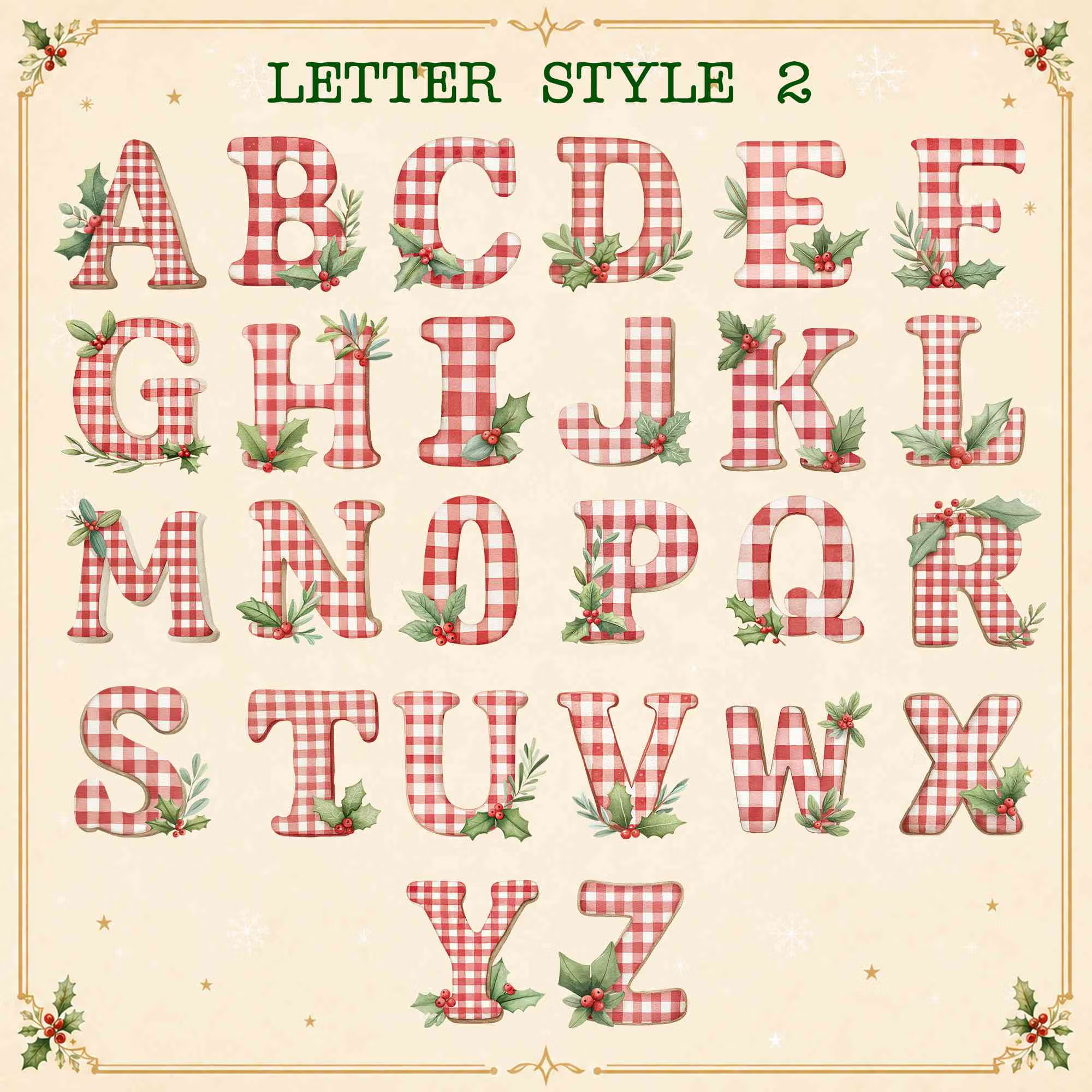 Personalized Name Gingham/Santa/Hat & Lights Alphabet Christmas Stickers, Holiday Gift Box/Treat Bag Labels, Christmas Gifts for Kids/Family/Friends