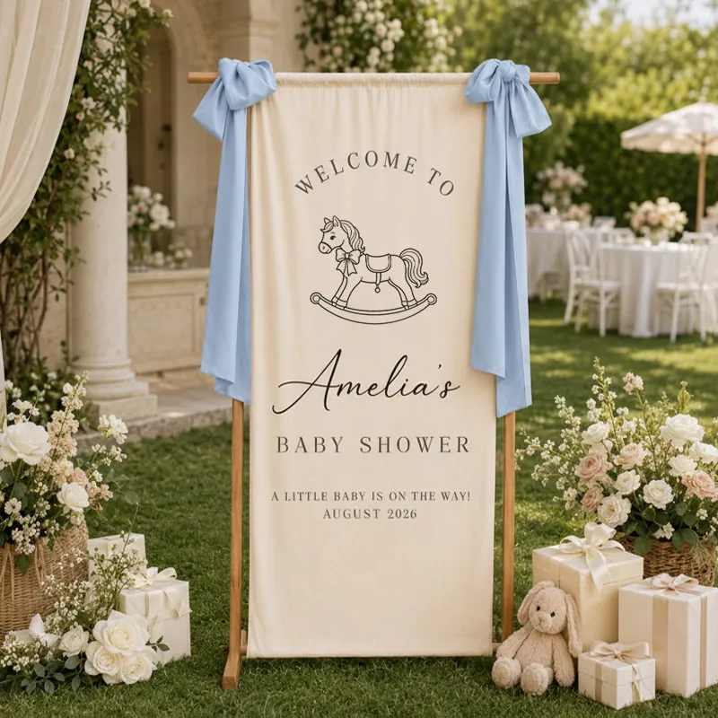 Personalized Baby Shower Welcome Banner – Custom Name, Date & Theme Fabric Backdrop