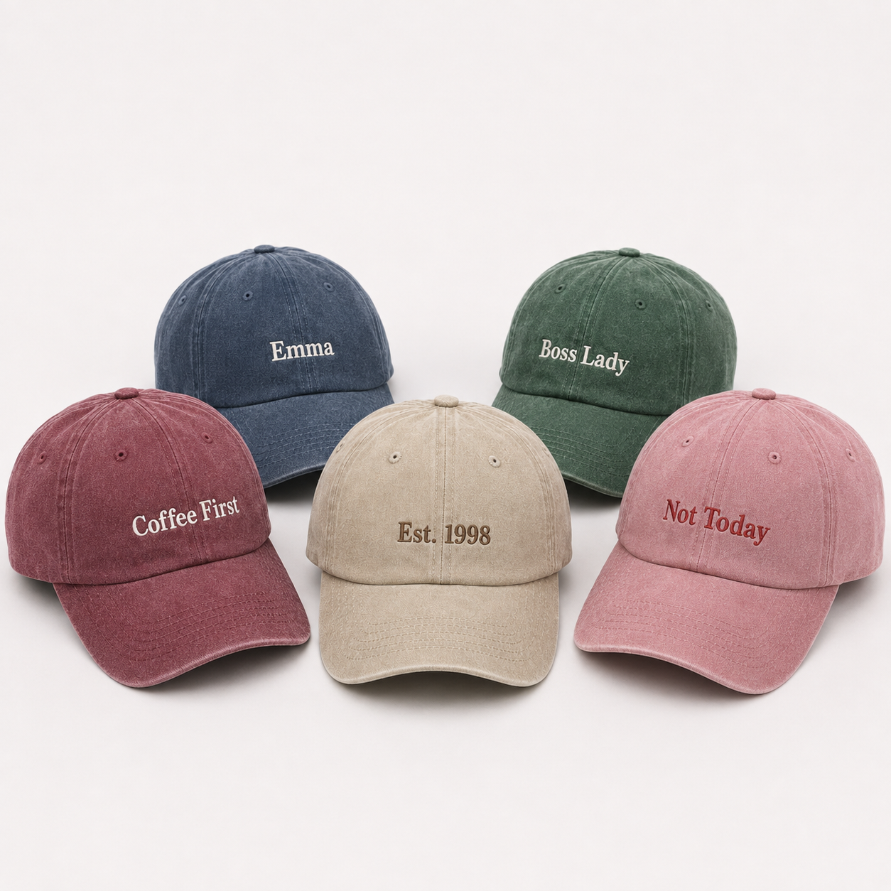 Personalized retro baseball cap with embroidered name or text.