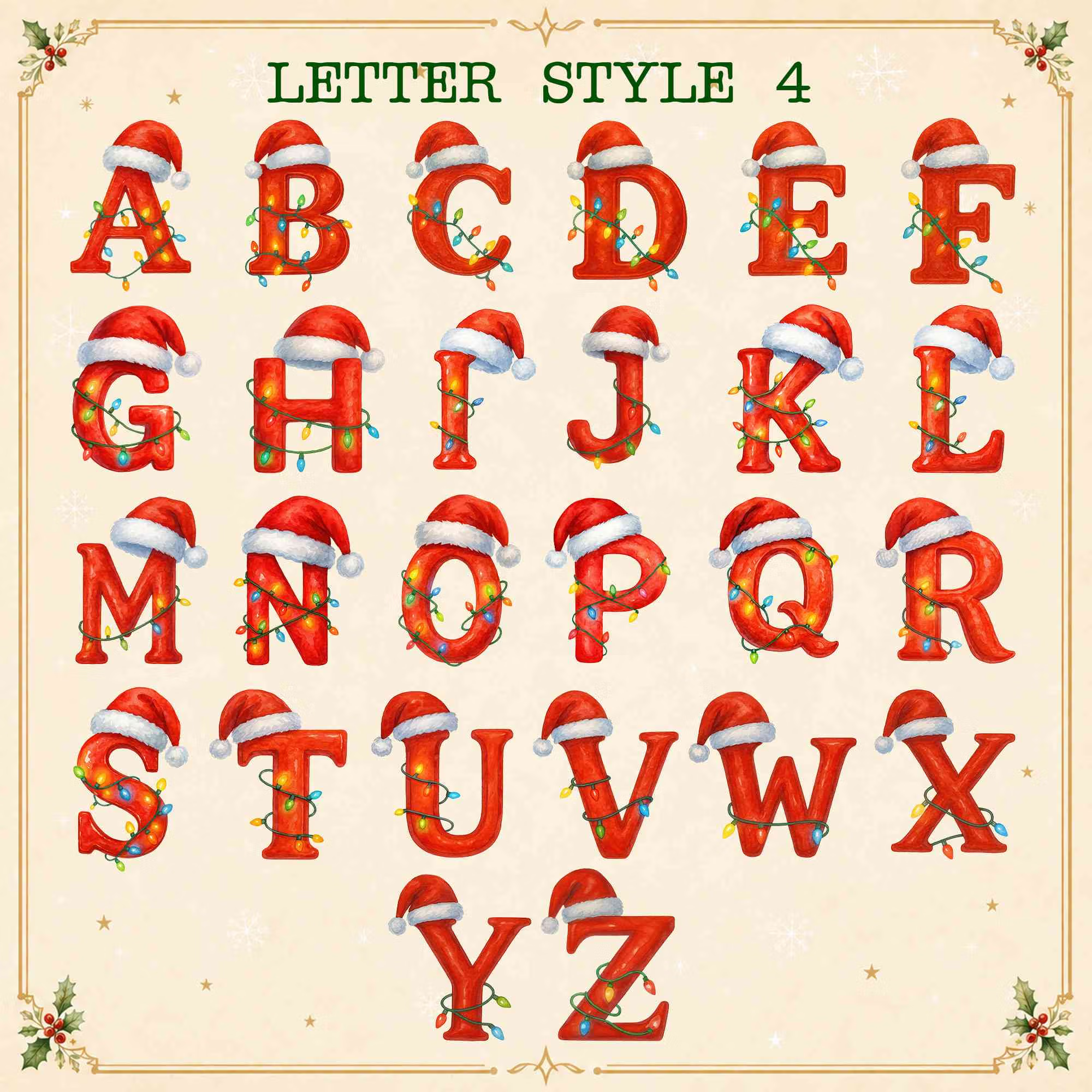 Personalized Name Gingham/Santa/Hat & Lights Alphabet Christmas Stickers, Holiday Gift Box/Treat Bag Labels, Christmas Gifts for Kids/Family/Friends