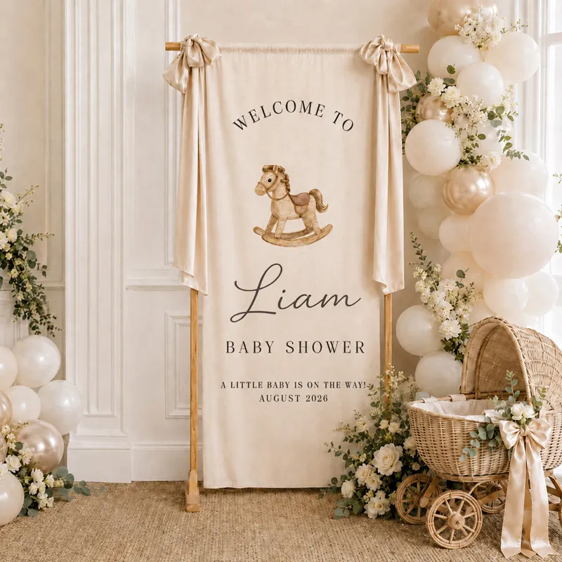 Personalized Baby Shower Welcome Banner – Custom Name, Date & Theme Fabric Backdrop