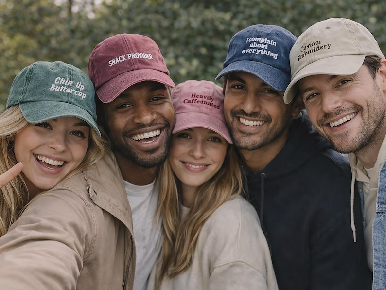 Personalized retro baseball cap with embroidered name or text.
