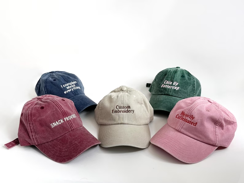 Personalized retro baseball cap with embroidered name or text.