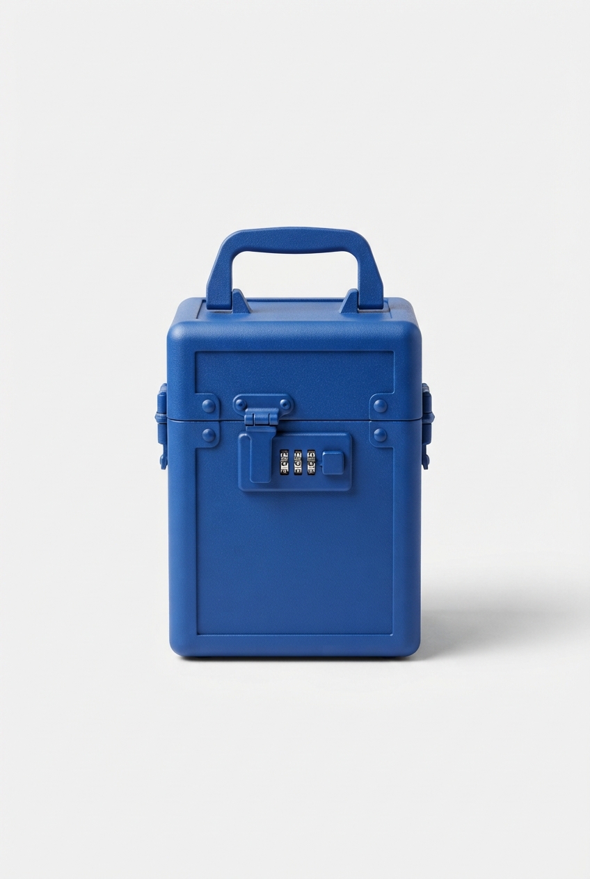 Blue portable lock box with handle