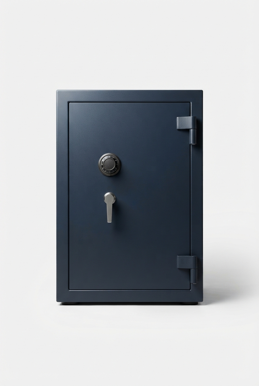 Large dark blue home safe with door closed
