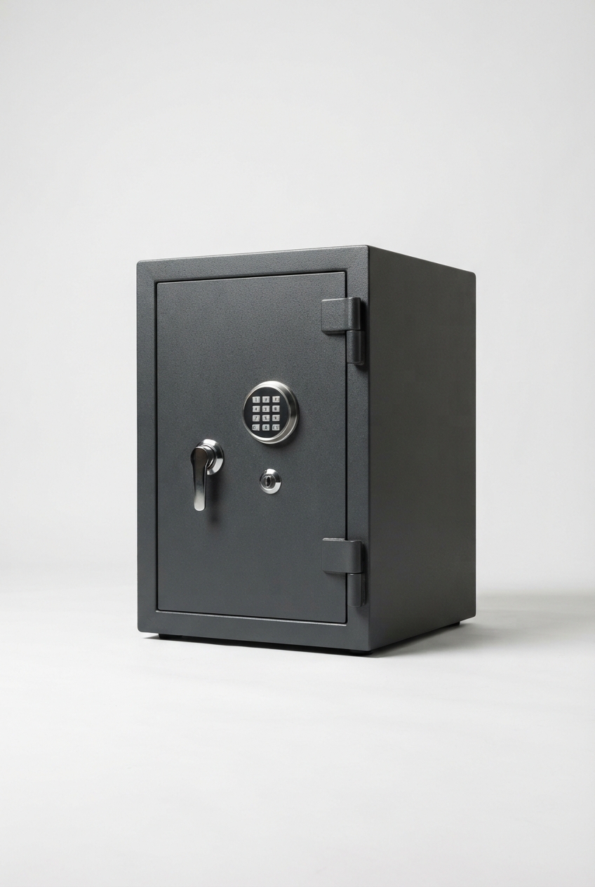Mid-size dark gray safe with keypad
