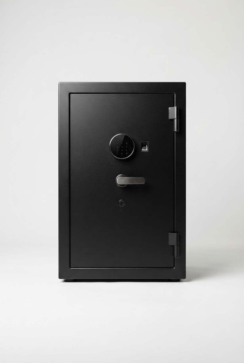 Minimalist compact black home safe front view