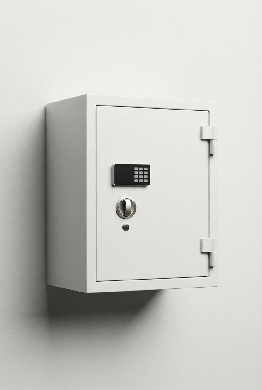 White flush wall-mounted safe front panel