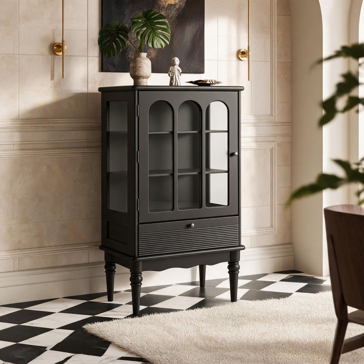 A White Ash Wood Finish Sideboard Cabinet Featuring a Compact 24"W x 16"D x 47"H Size for Wine Display in Dining Areas-Tuwine