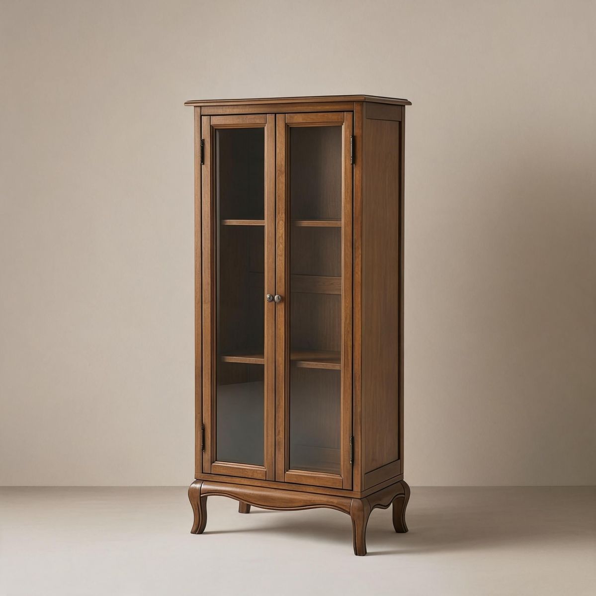 Chestnut Rubberwood Wine Cabinet with Glass Doors, Stemware Rack, Interior Shelves, and Classic Bar Storage Cabinet-Tuwine