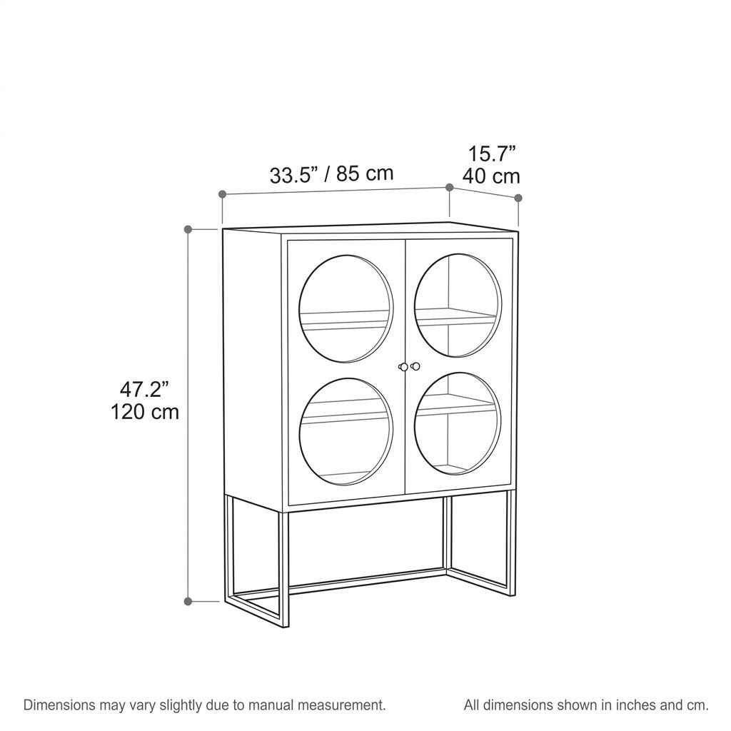 Wine Cabinet with Multi-Circular Glass Doors, 33.5"W x 15.7"D x 47.2"H Freestanding Storage Cabinet, Classic White-Tuwine