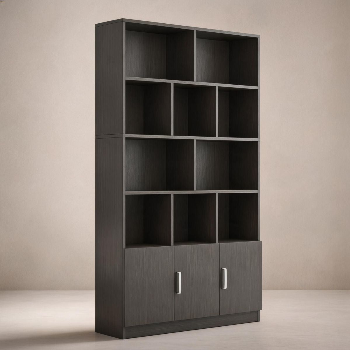 Wine Cabinet 47"W x 12"D x 79"H, Wide Bottle Storage Cabinet with Open Display Shelves and Lower Doors, Black Walnut-Tuwine