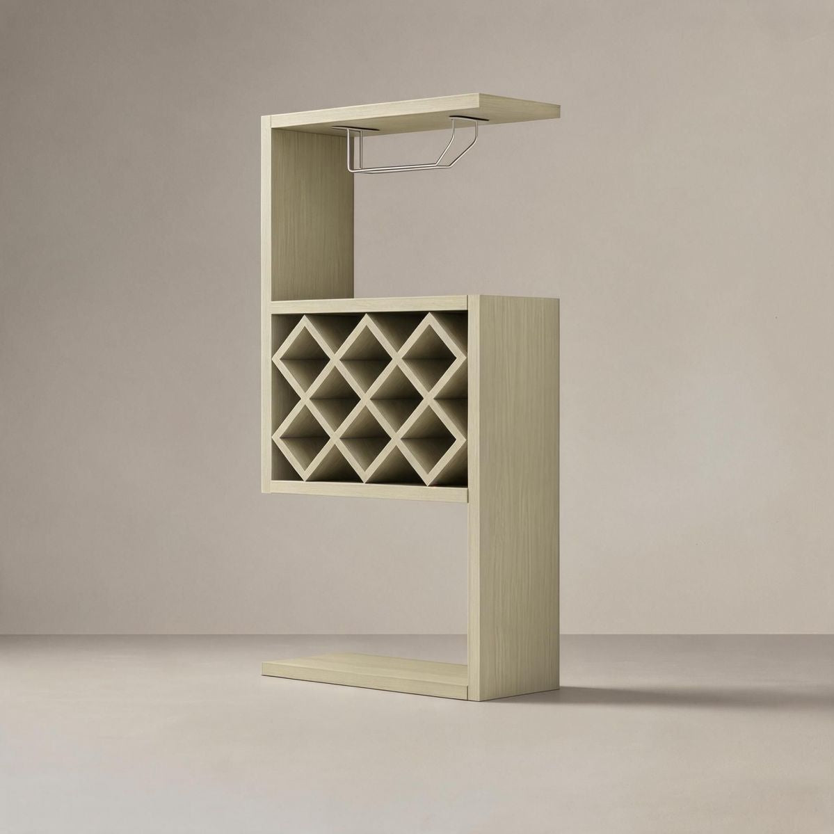 White Maple Wall Mounted Wine Bottle and Glass Rack with Stemware Holder, Open Shelf and Wood Look Finish-Tuwine