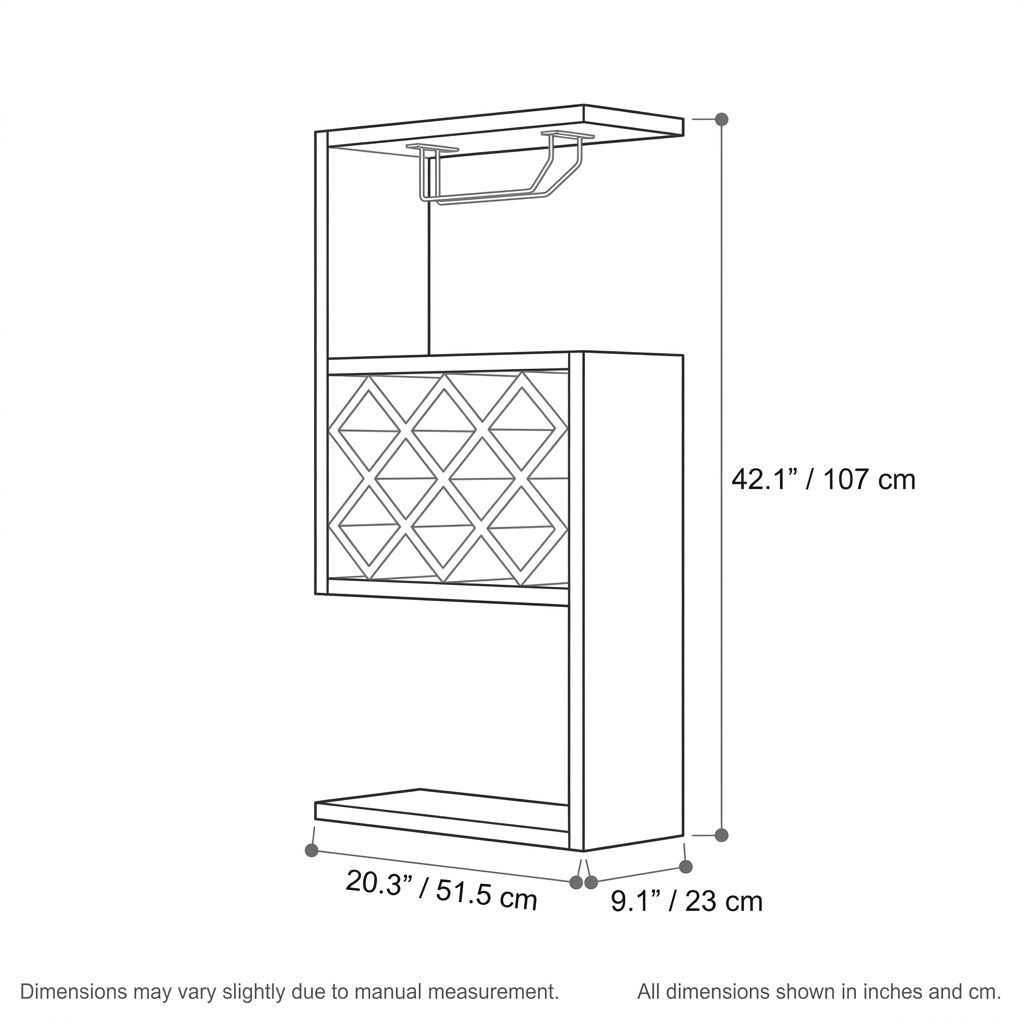 White Maple Wall Mounted Wine Bottle and Glass Rack with Stemware Holder, Open Shelf and Wood Look Finish-Tuwine