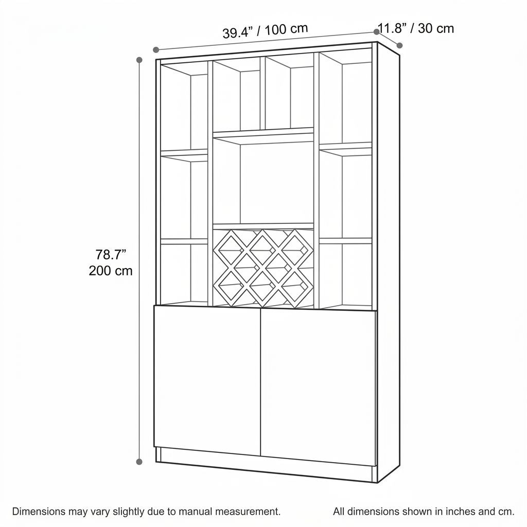 39"W x 12"D x 79"H White Wine Cabinet with Faux Marble Doors, Stemware Rack, X Bottle Grid and Slim Storage Profile-Tuwine