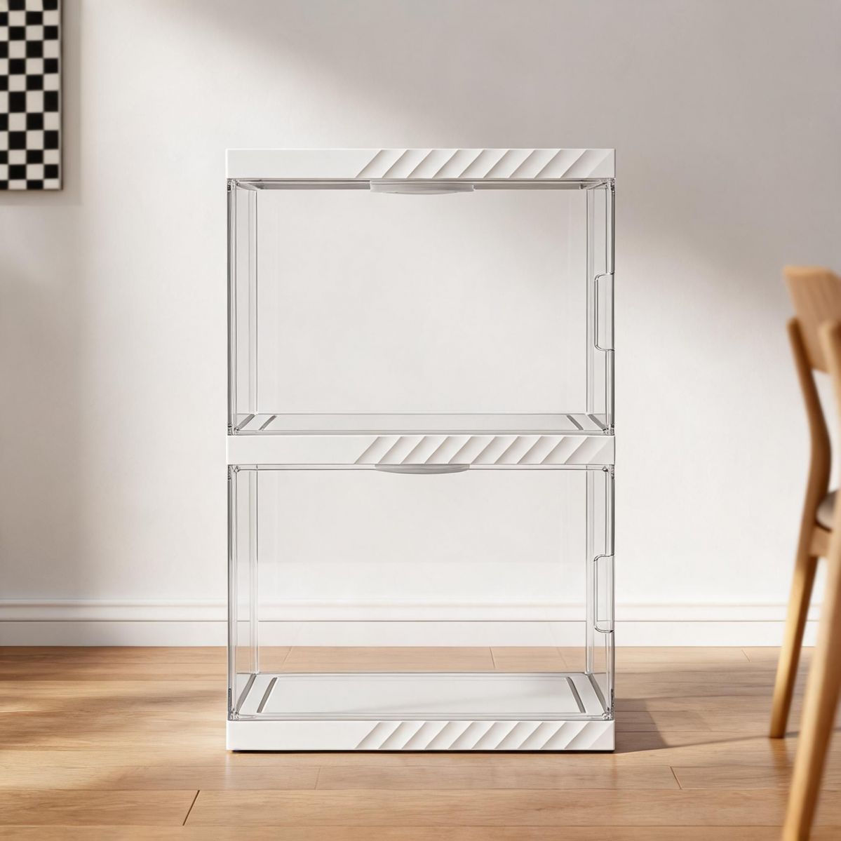 White Stackable Wine Cabinet With LED Light 16"W x 13"D x 25"H, 2-Tier Clear Bottle Display Cabinet-Tuwine