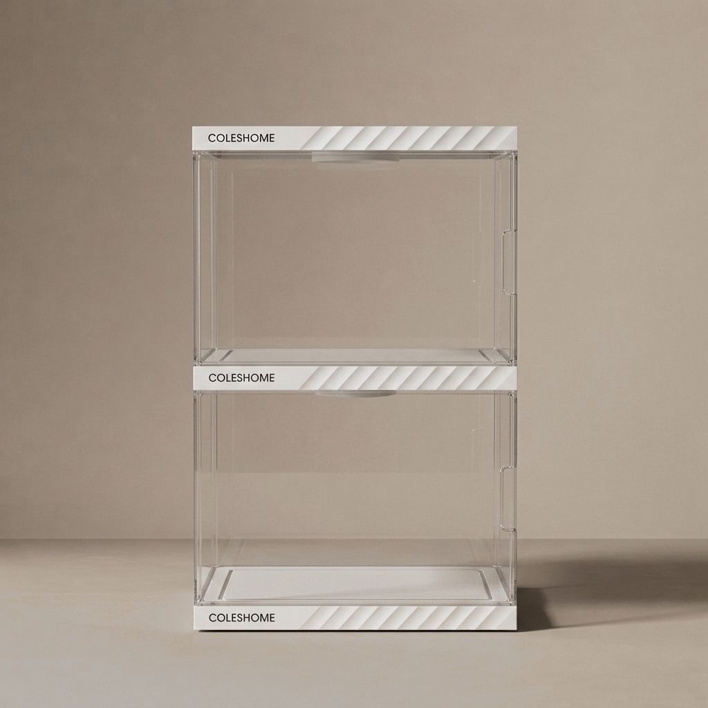 White Stackable Wine Cabinet With LED Light 16"W x 13"D x 25"H, 2-Tier Clear Bottle Display Cabinet-Tuwine