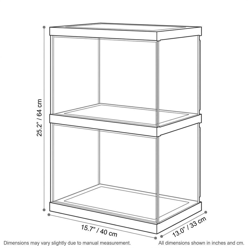 White Stackable Wine Cabinet With LED Light 16"W x 13"D x 25"H, 2-Tier Clear Bottle Display Cabinet-Tuwine