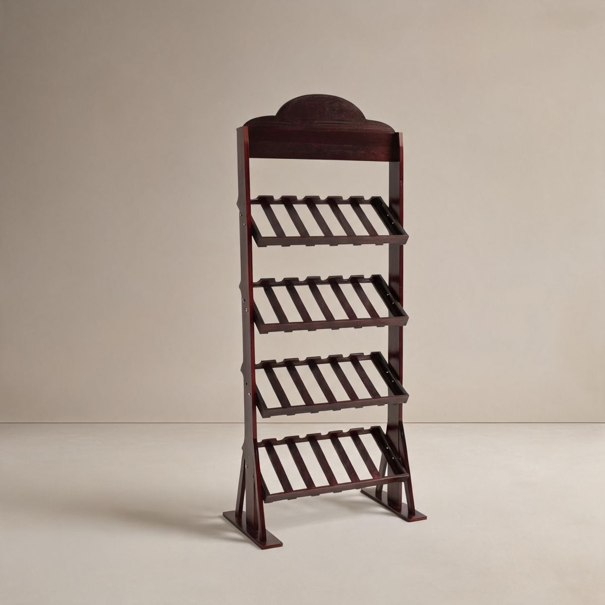 Mahogany 24 Bottle Wine Rack Stand with Plum Blossom Top, Freestanding Pine Bottle Storage Shelf for Dining or Bar Area-Tuwine