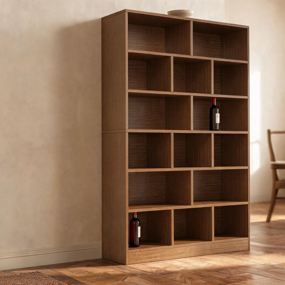 39" Brushed Black Oak Open Wine Cabinet, Wide Freestanding Storage Shelf for Bottles, Glassware, and Decor-Tuwine