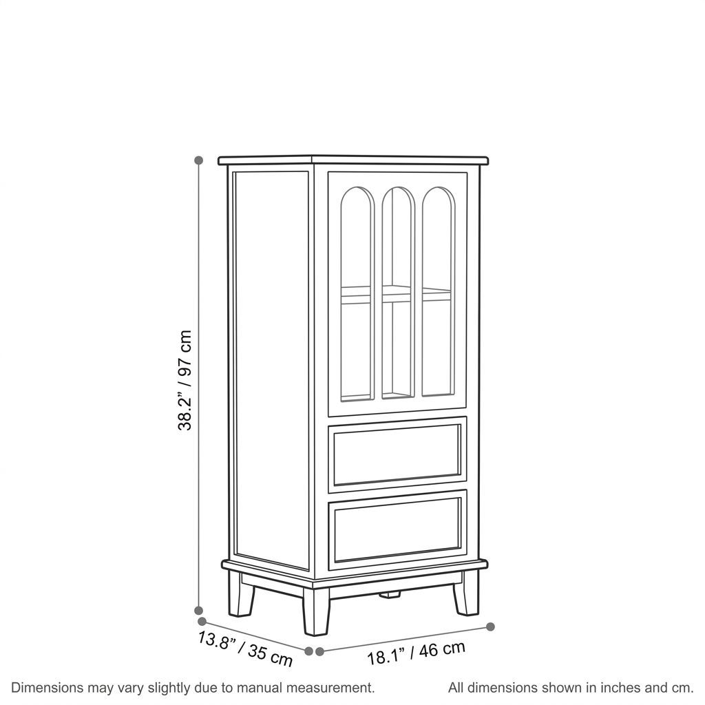 18"W x 14"D x 38"H Rustic Light Wood Wine Cabinet with Glass Door, 2 Drawers, and Narrow Storage for Dining Room or Kitchen-Tuwine
