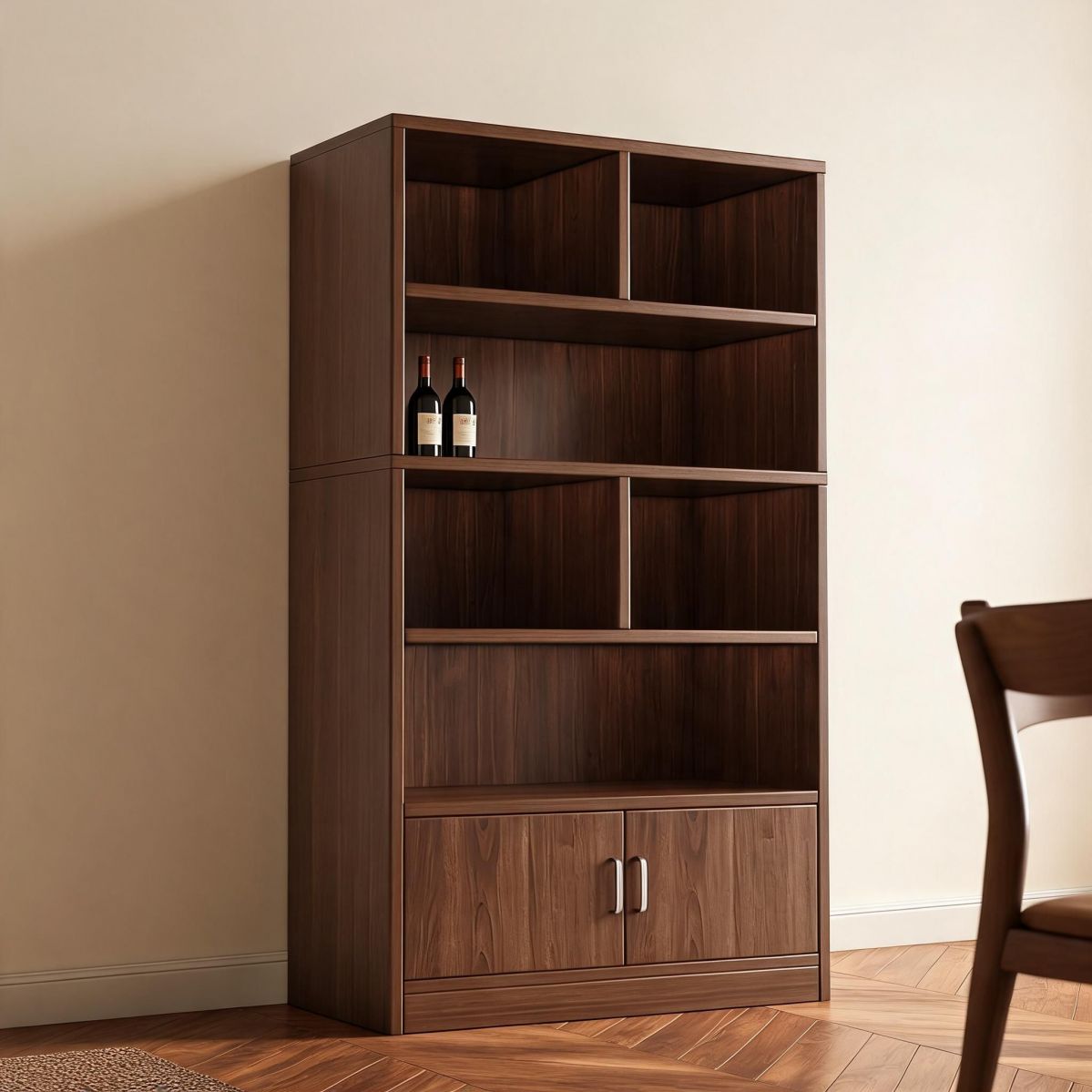 24"W x 9"D x 71"H Narrow 2-Door Wine Cabinet with Open Display Shelves and Lower Storage, Engineered Wood Bar Cabinet-Tuwine