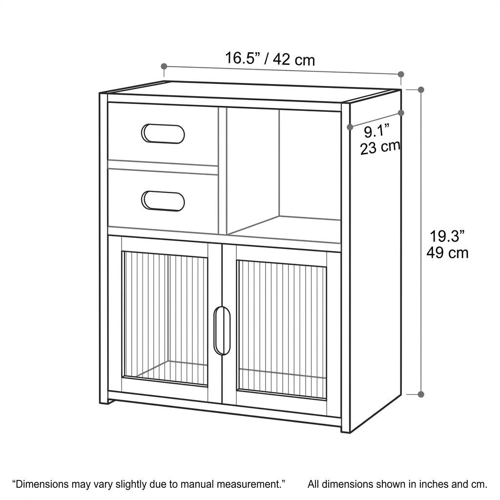 17" Bamboo Wine Cabinet with 2 Fluted Sliding Doors and 2 Drawers, Narrow Countertop Bar Storage Cabinet with Open Shelf-Tuwine