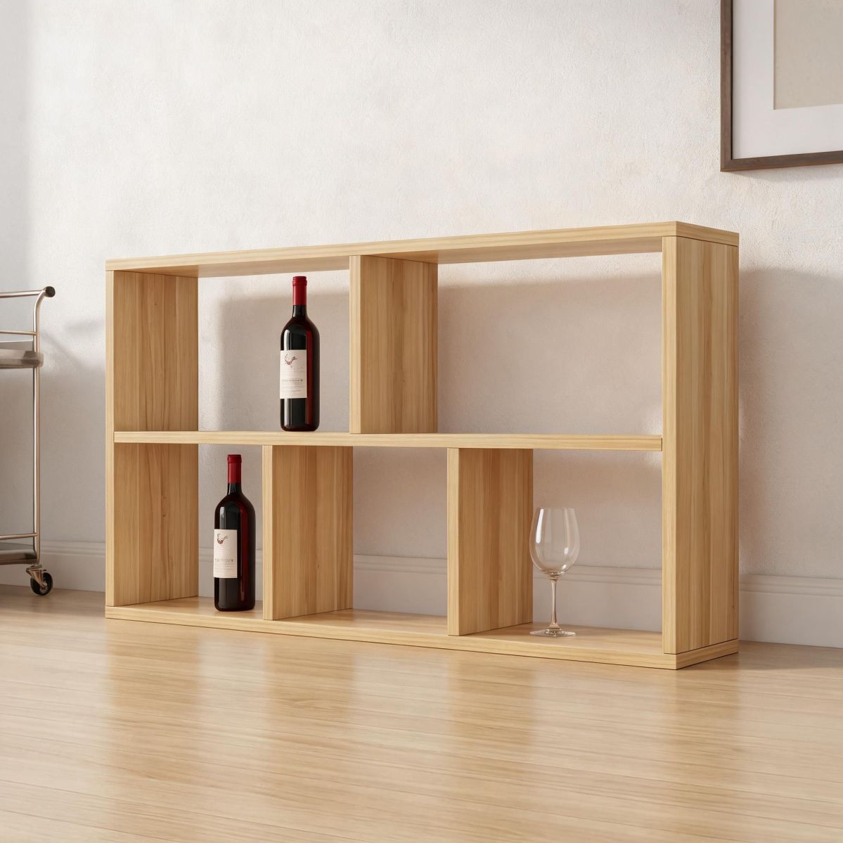 31"W x 8"D x 39"H 3-Tier Narrow Wall Shelf in Light Walnut with Open Wine Bottle Display Cubbies for Small Space Kitchen or Dining Wall-Tuwine