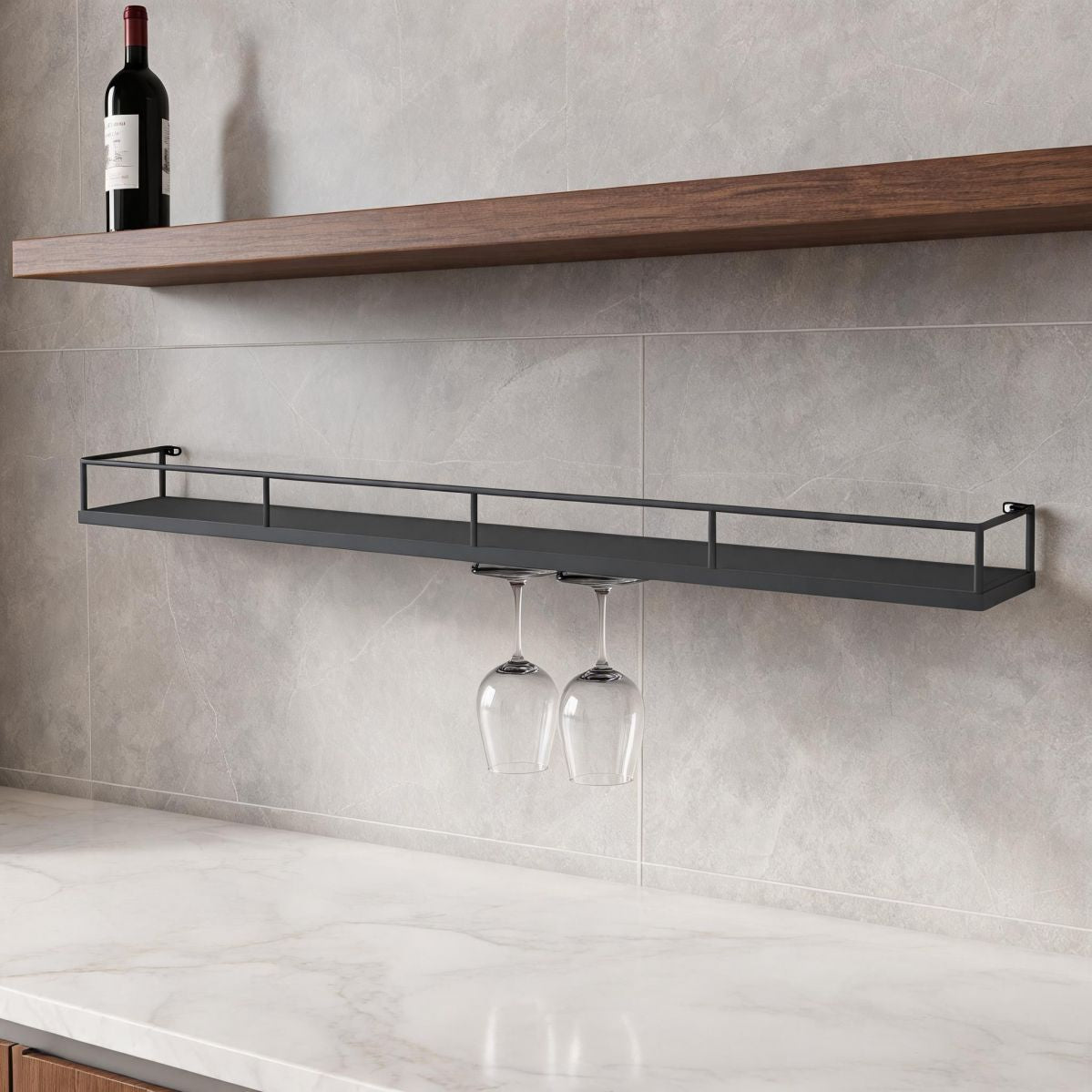 39" Black Wall Mounted Metal Wine Rack Shelf with LED Lighting, Standard Bottle Storage for Kitchen, Dining Room, or Bar-Tuwine