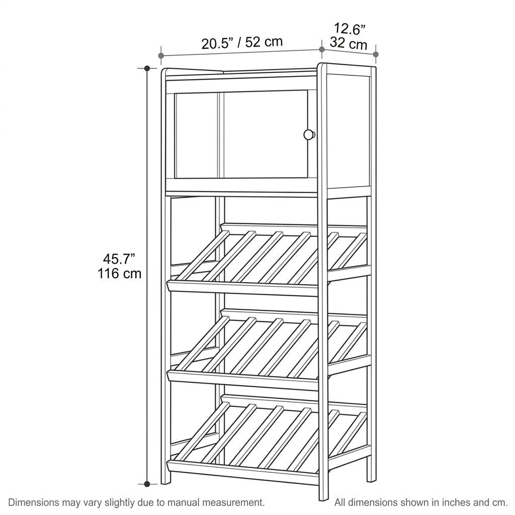 Bamboo Wine Cabinet with Wine Grid Storage, 4-Tier Freestanding Bottle Rack with Acrylic Door and Top Shelf, Walnut-Tuwine
