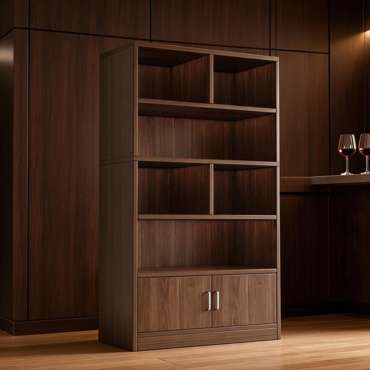 24"W x 9"D x 71"H Tall Wine Cabinet with Open Display Shelves and 2-Door Lower Storage, Particleboard Floor-Standing Bar Cabinet-Tuwine