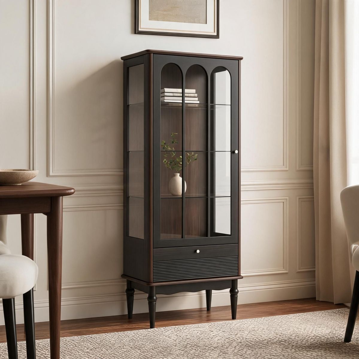 A White Ash Wood Finish Sideboard Cabinet Featuring a Compact 24"W x 16"D x 47"H Size for Wine Display in Dining Areas-Tuwine