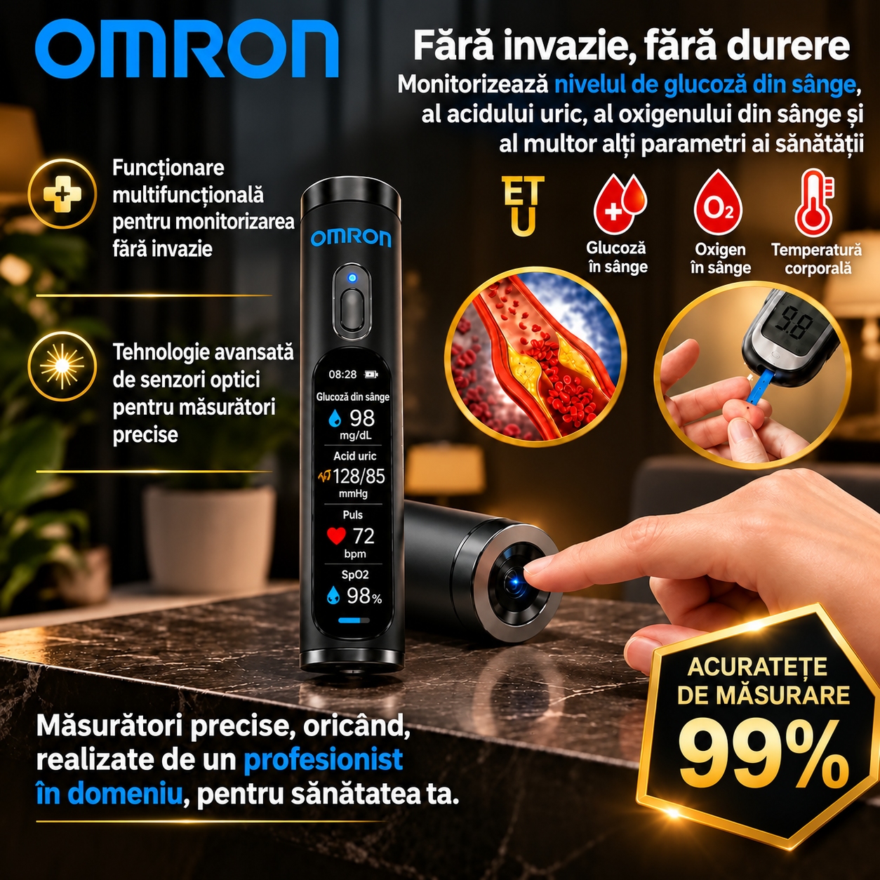 🚀 Inovația revoluționară Omron Healthcare pentru 2027 🔥 Cel mai nou dispozitiv inteligent, neinvaziv, de monitorizare a glicemiei – cu o precizie de 99,9%.