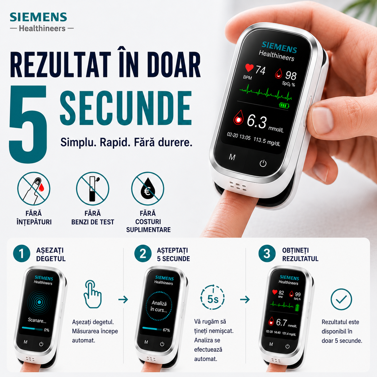 🩸 Siemens™ Dispozitiv 11-în-1 pentru măsurarea glicemiei fără înțepături Fără ace • Fără benzi de testare • Rezultate rapide în doar 5 secunde
