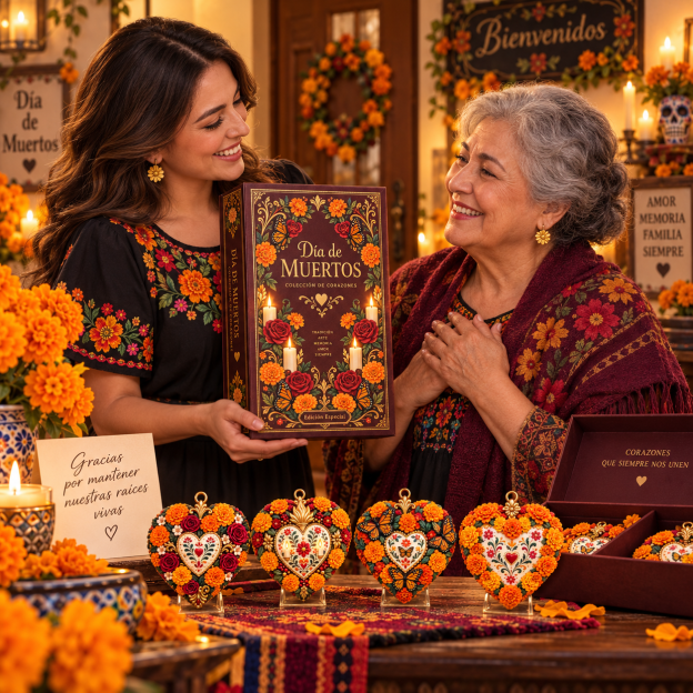 Día de Muertos Marigold Heart Ornament  – Floral Hanging Keepsake Collection, Meaningful Day of the Dead Gift for Family & Loved Ones