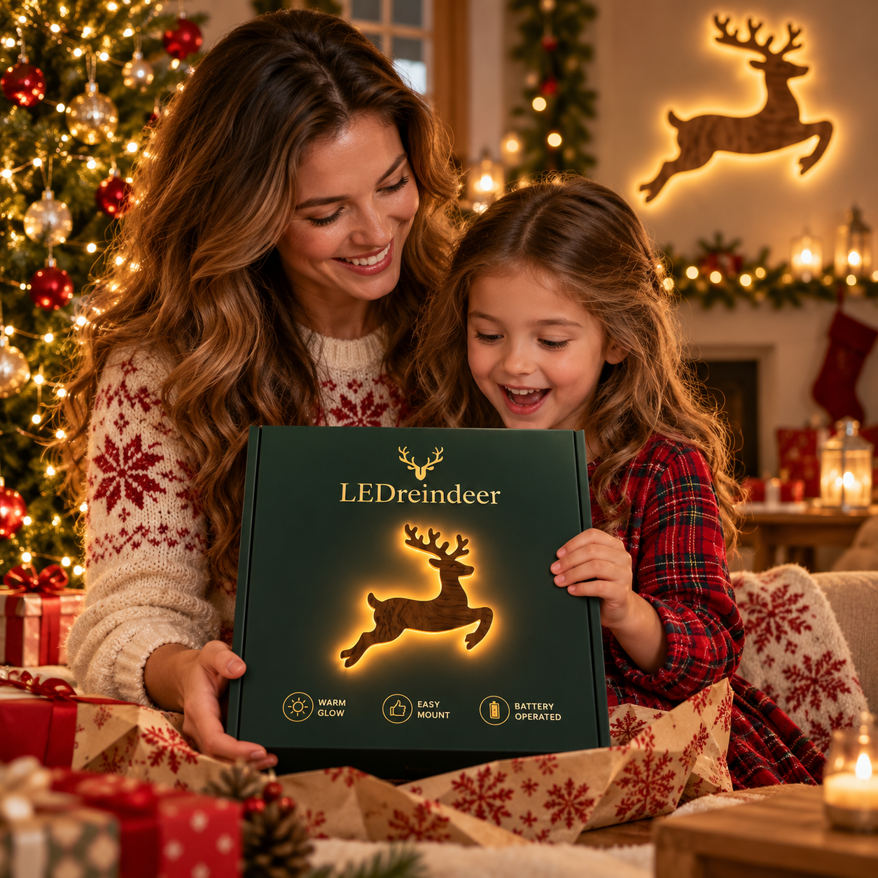 🦌 6-Piece Light-Up Wooden Reindeer Wall Decor Set