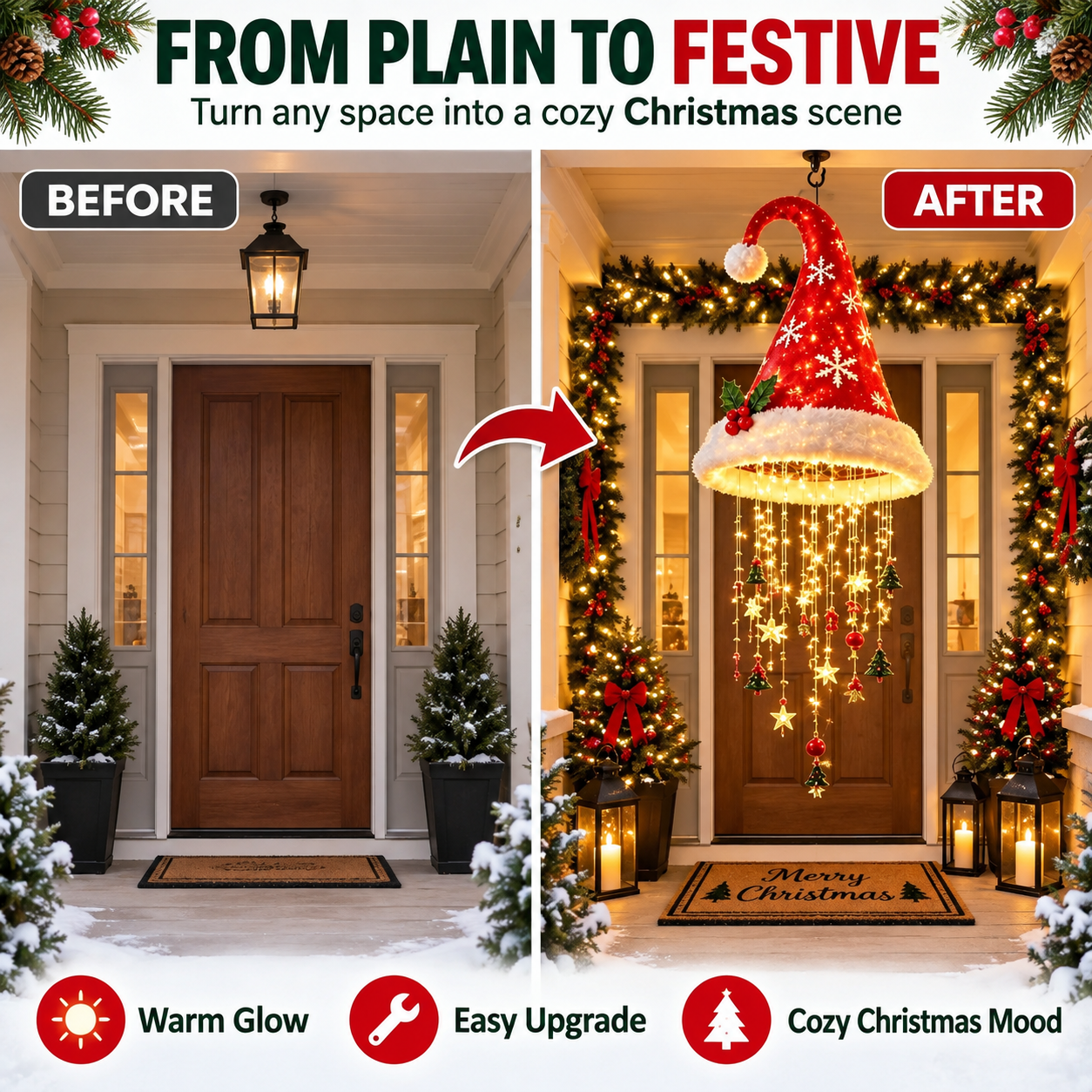 ✨Lighted Santa Hat Hanging Chandelier – Make Christmas Glow