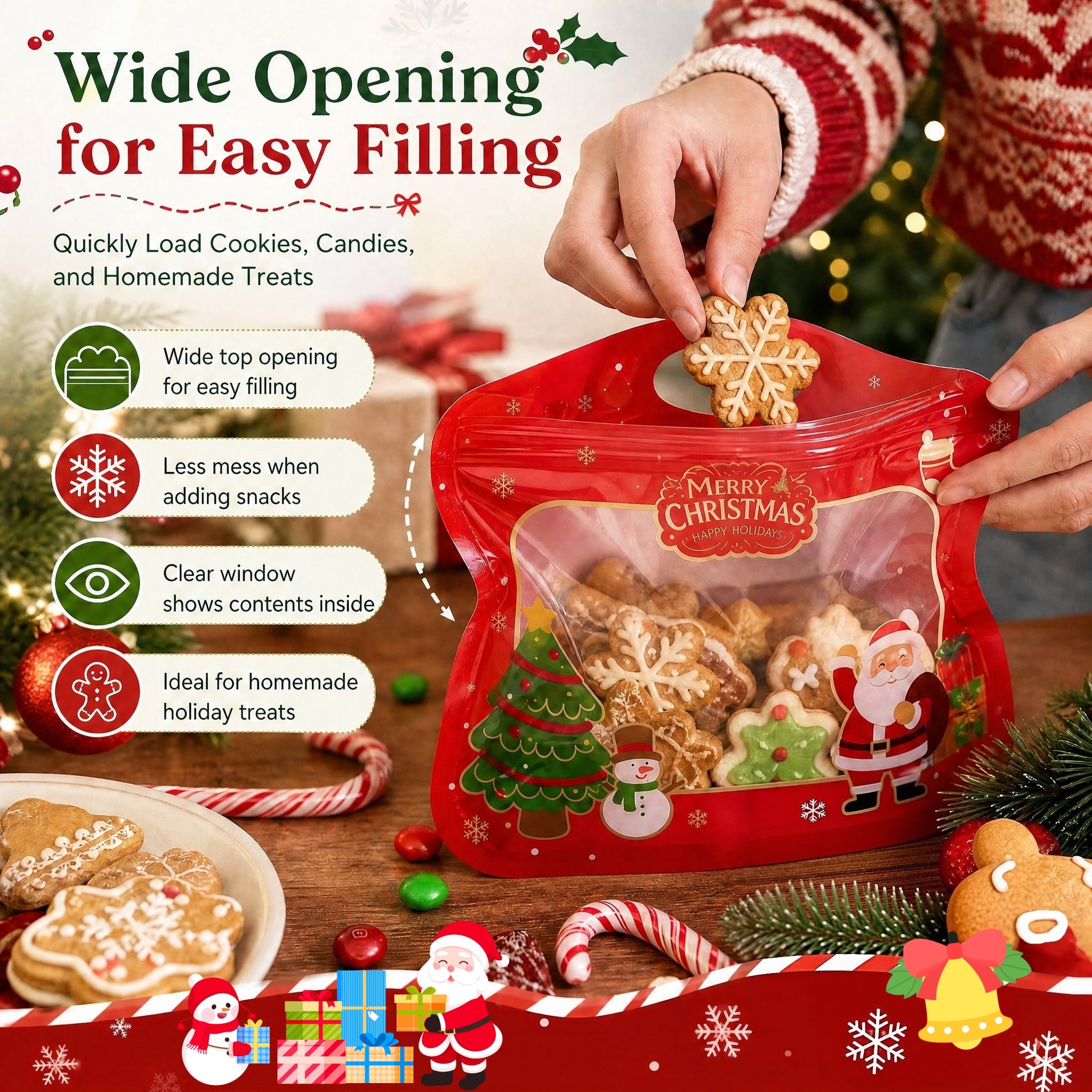 🎅LAST DAY SALE 70% OFF!!🎁Easy Fill, Easy Seal🎄 Festive Self-Seal Treat Bags