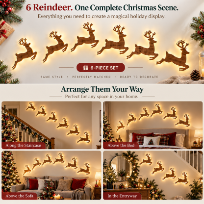 🦌 6-Piece Light-Up Wooden Reindeer Wall Decor Set